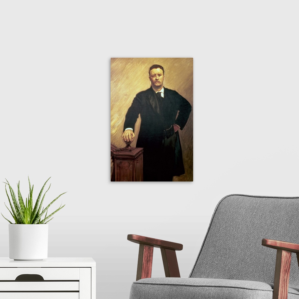 A modern room featuring XJL62306 Portrait of Theodore Roosevelt; by Sargent, John Singer (1856-1925); oil on canvas; U.S....