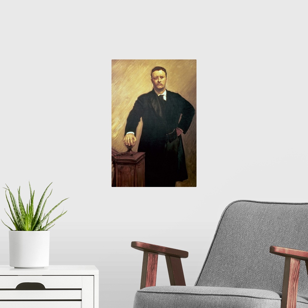 A modern room featuring XJL62306 Portrait of Theodore Roosevelt; by Sargent, John Singer (1856-1925); oil on canvas; U.S....