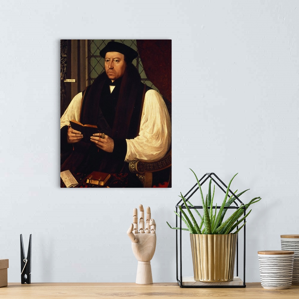 A bohemian room featuring BAL99918 Portrait of Thomas Cranmer (1489-1556) 1546 (oil on panel); by Flicke, Gerlach (fl.1547-...