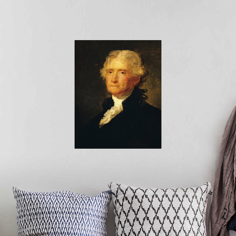 A bohemian room featuring XIR102584 Portrait of Thomas Jefferson, after a painting by Gilbert Stuart (1755-1828) (oil on ca...