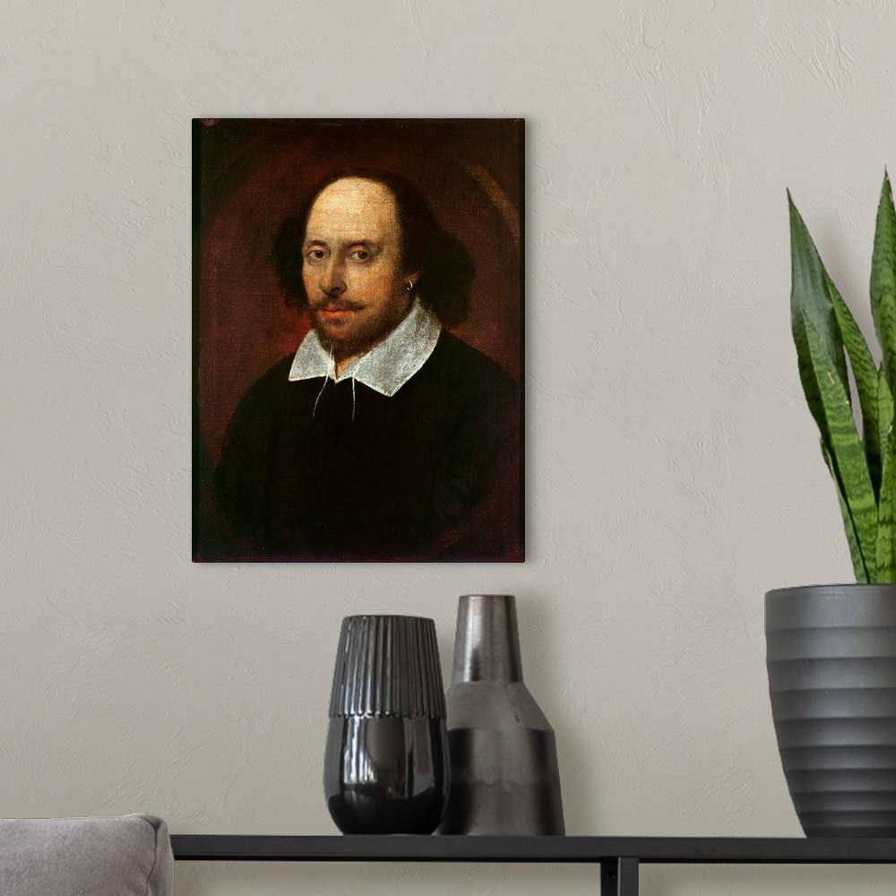 A modern room featuring Portrait of William Shakespeare (1564-1616) c.1610