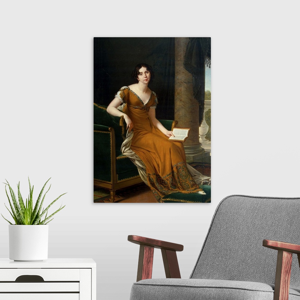 A modern room featuring BAL412364 Portrait of Yelizaveta Demidova, c.1805 (oil on canvas)  by Lefevre, Robert (1755-1830)...