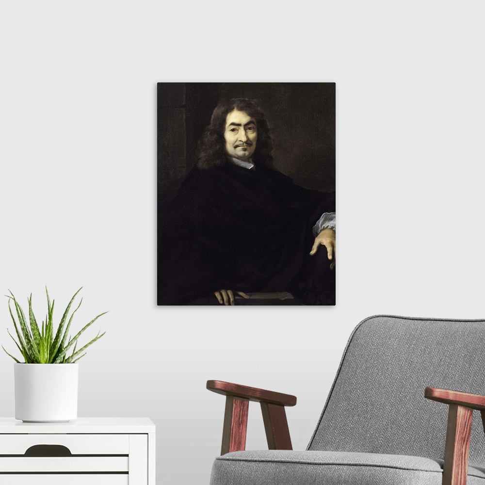 A modern room featuring XIR70891 Portrait, presumed to be Rene Descartes (1596-1650) (oil on canvas)  by Bourdon, Sebasti...