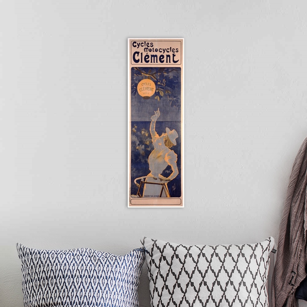 A bohemian room featuring Poster advertising Cycles Clement, Paris, printed Bourgerie