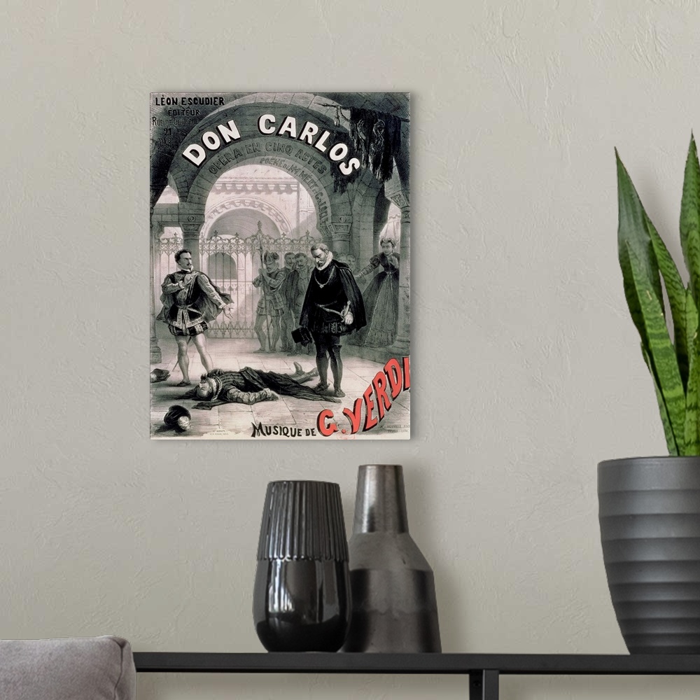A modern room featuring Poster advertising 'Don Carlos', opera by Giuseppe Verdi (1816-1901)