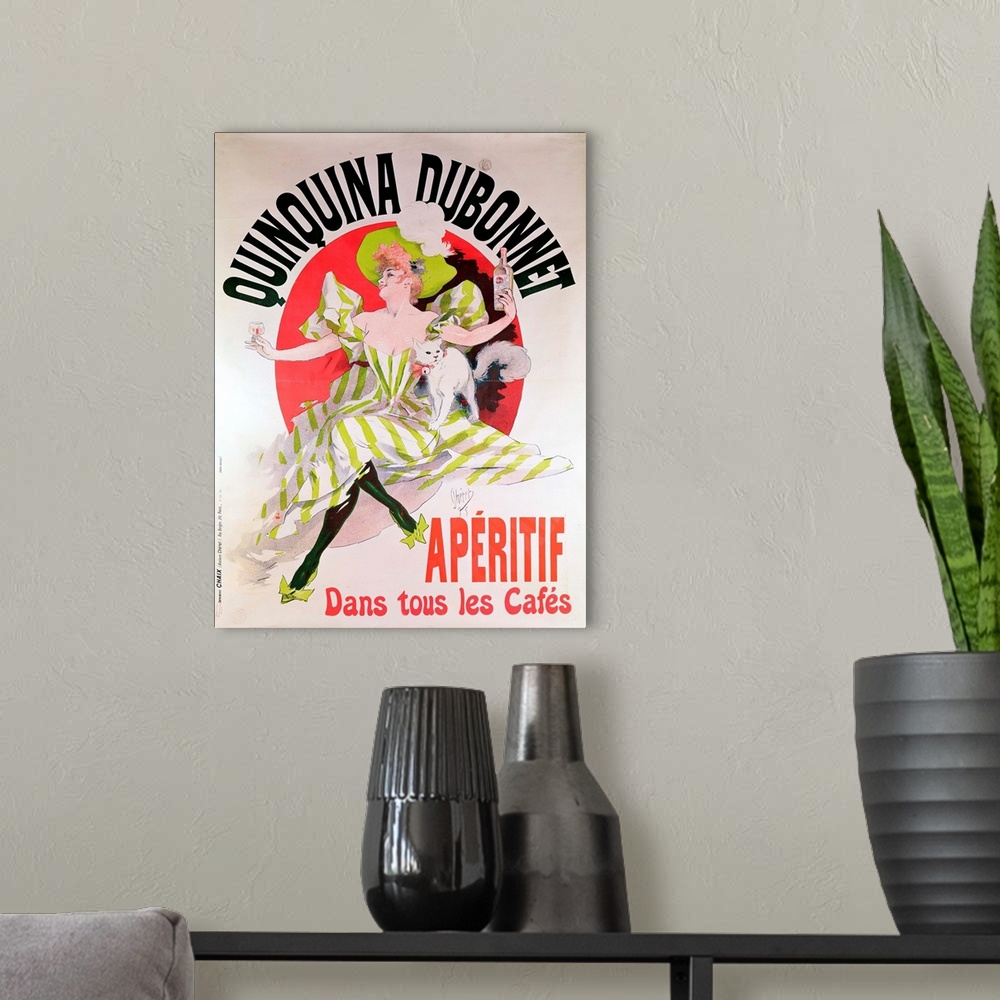 A modern room featuring XIR139138 Poster advertising 'Quinquina Dubonnet' aperitif, 1895 (colour litho)  by Cheret, Jules...