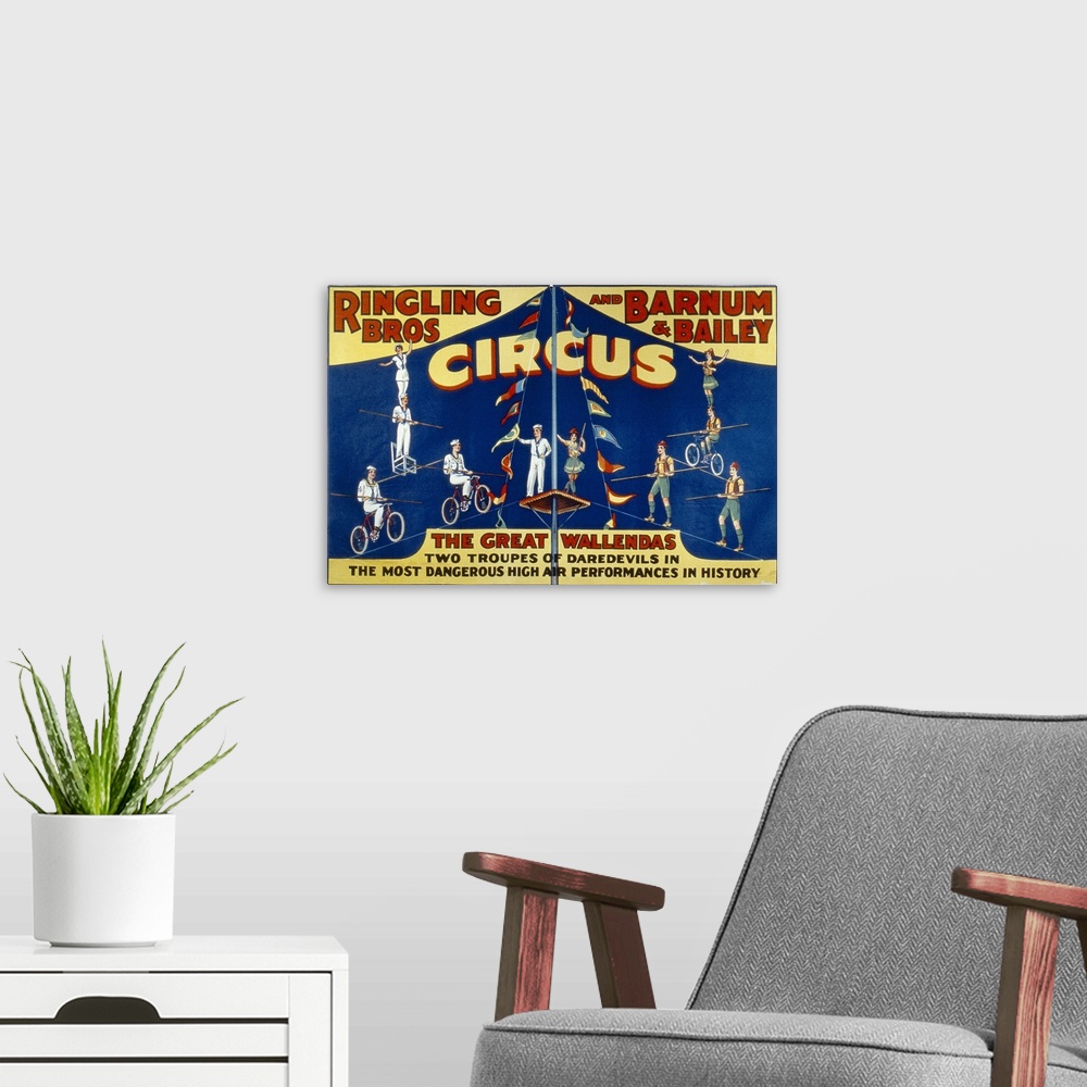 A modern room featuring Poster advertising the 'Ringling Bros. and Barnum