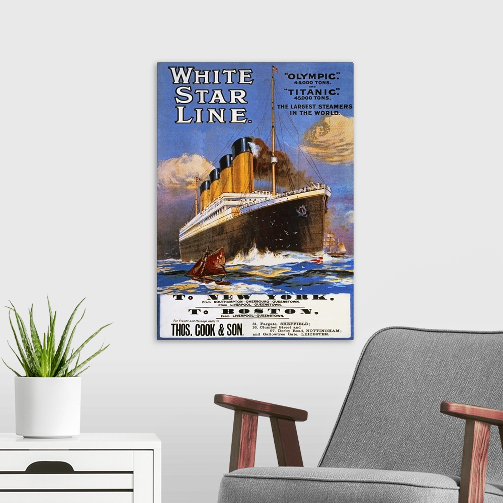 A modern room featuring Poster advertising the White Star Line, 1911
