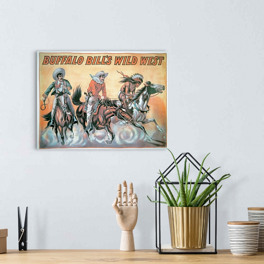 A bohemian room featuring This vintage poster is for Buffalo Bill's Wild West Show. Three men, two cowboys and an Indian, a...