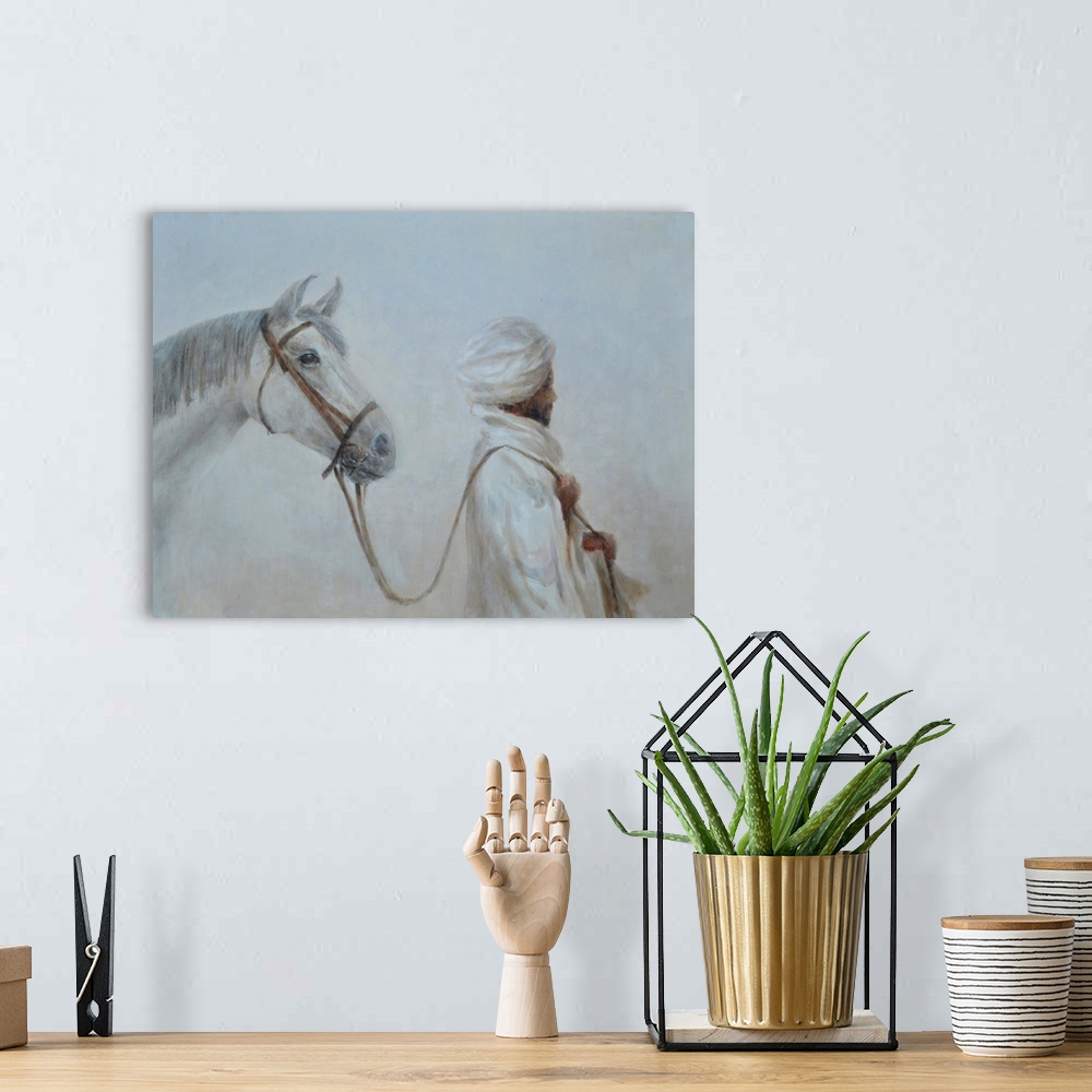 A bohemian room featuring Rabari Leading Grey Horse