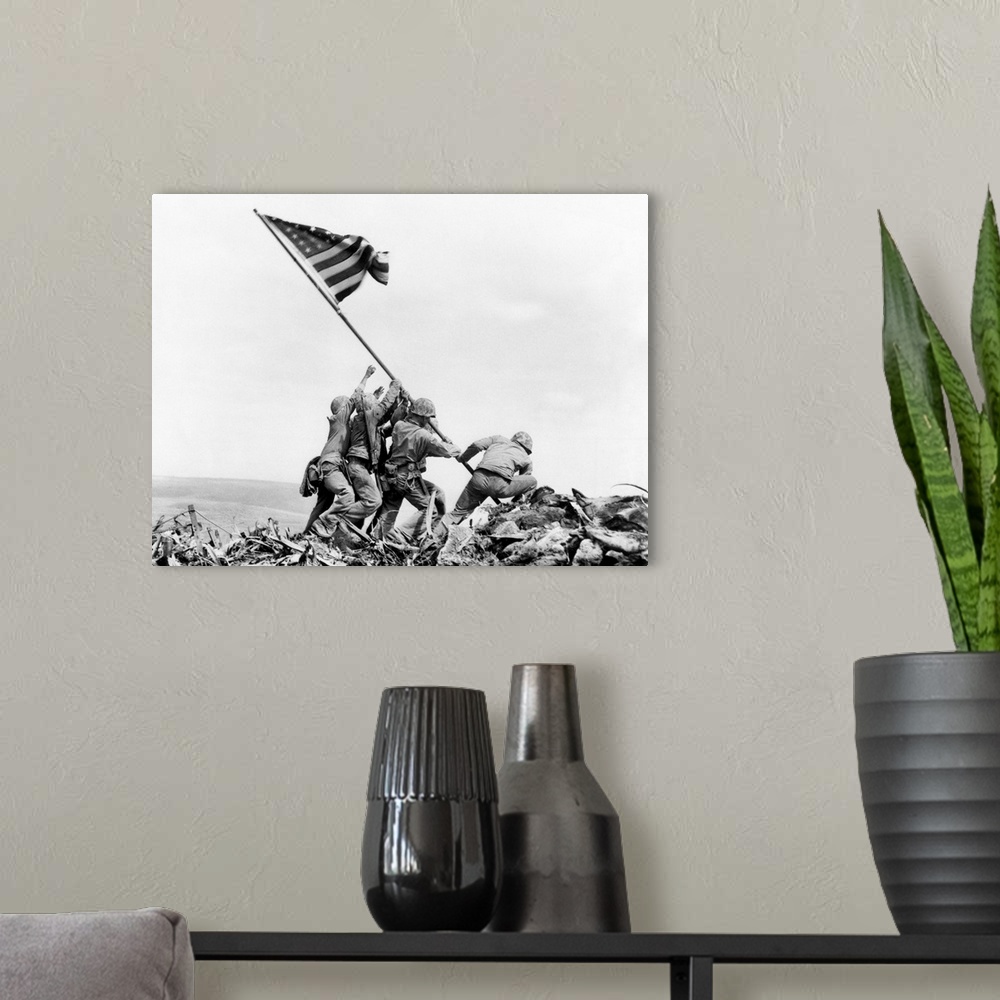 A modern room featuring Raising the Flag on Iwo Jima, photo by Joe Rosenthal, february 23, 1945