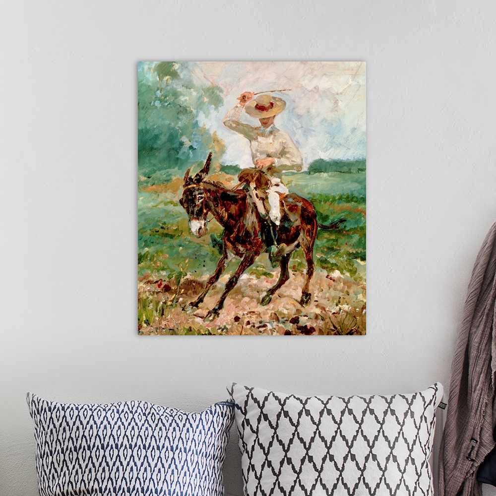 A bohemian room featuring Raoul Tapie de Celeyran on a Donkey