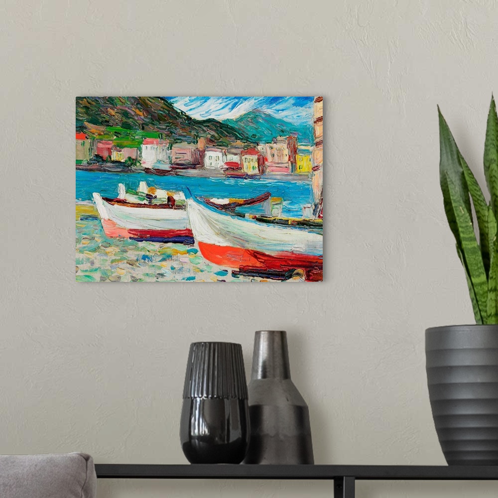 A modern room featuring Rapallo, Boats, 1905 (originally oil on canvasboard) by Kandinsky, Wassily (1866-1944)
