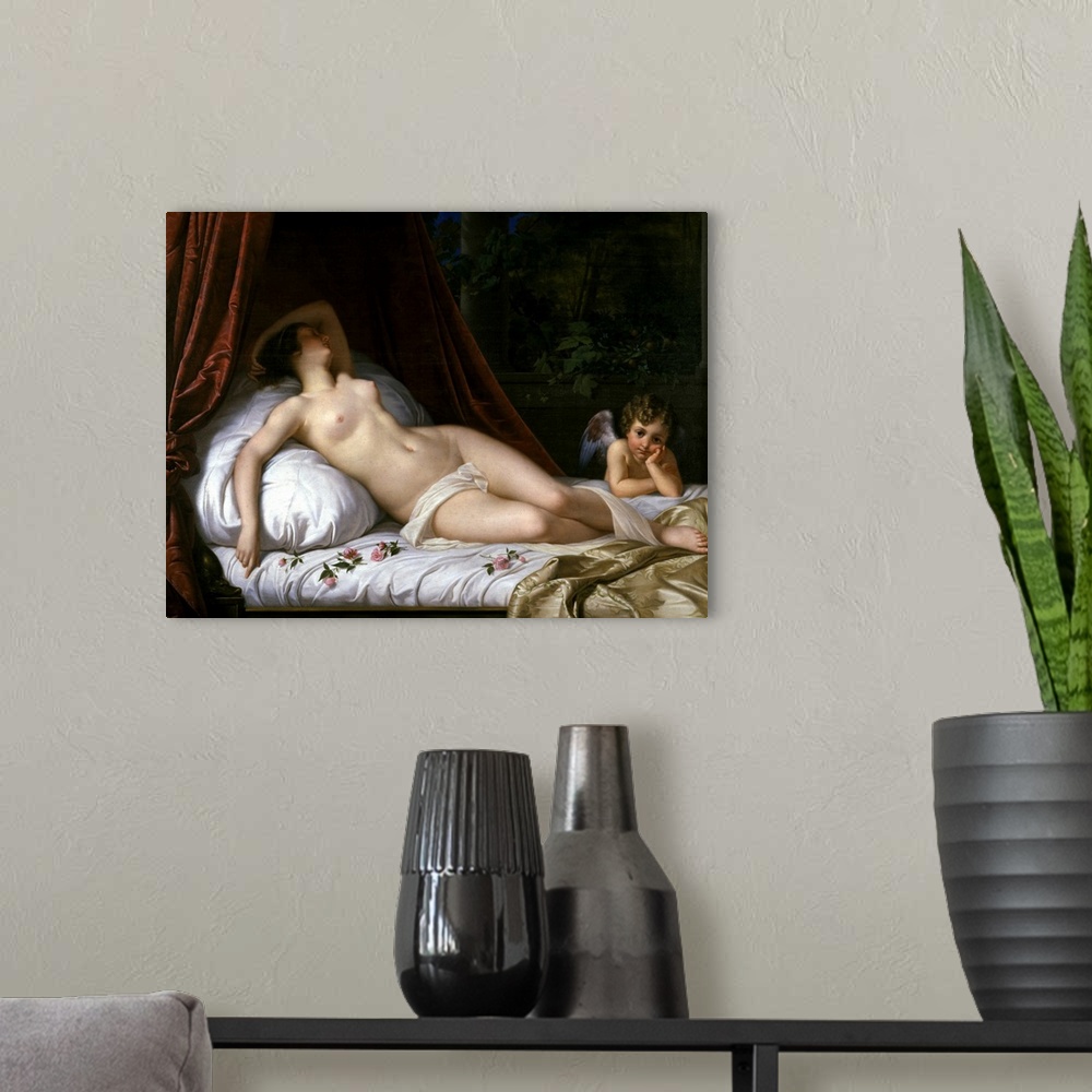 A modern room featuring Recumbant Venus with Cupid, 1839