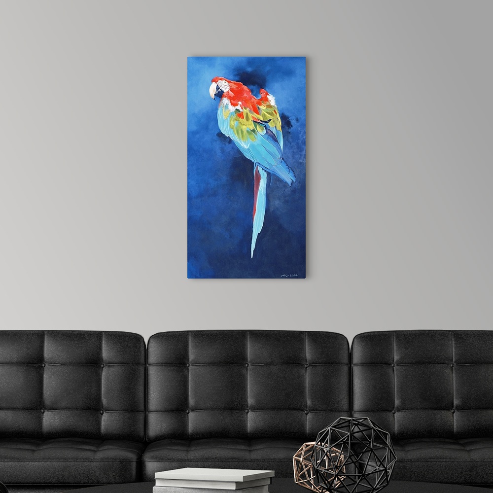 A modern room featuring Red and Blue Macaw, 2002