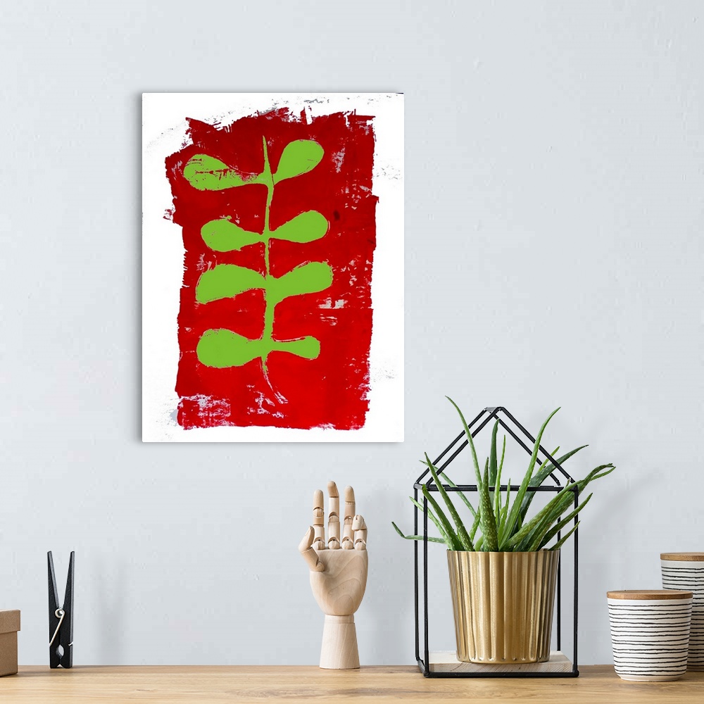 A bohemian room featuring Red And Green Monoprint 2018