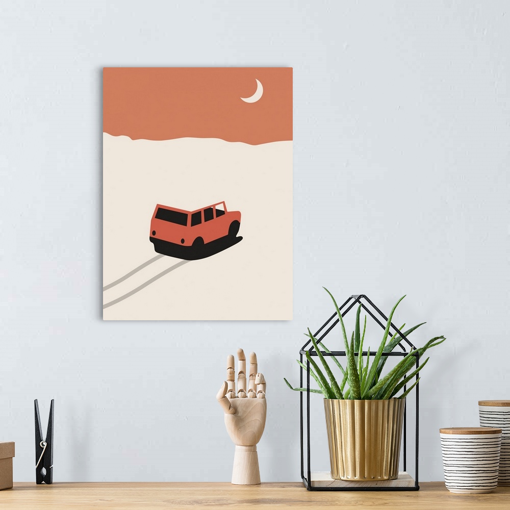 A bohemian room featuring Red Car In Desert With Moon, 2020