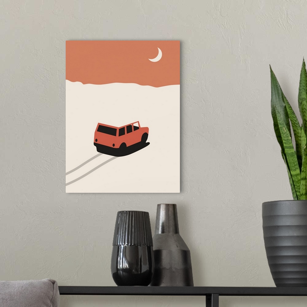 A modern room featuring Red Car In Desert With Moon, 2020