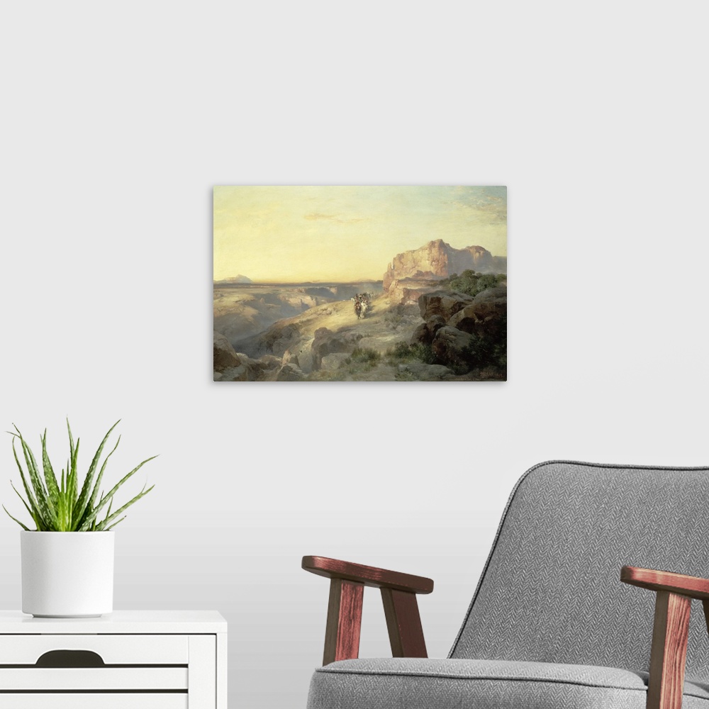 A modern room featuring oil on canvas