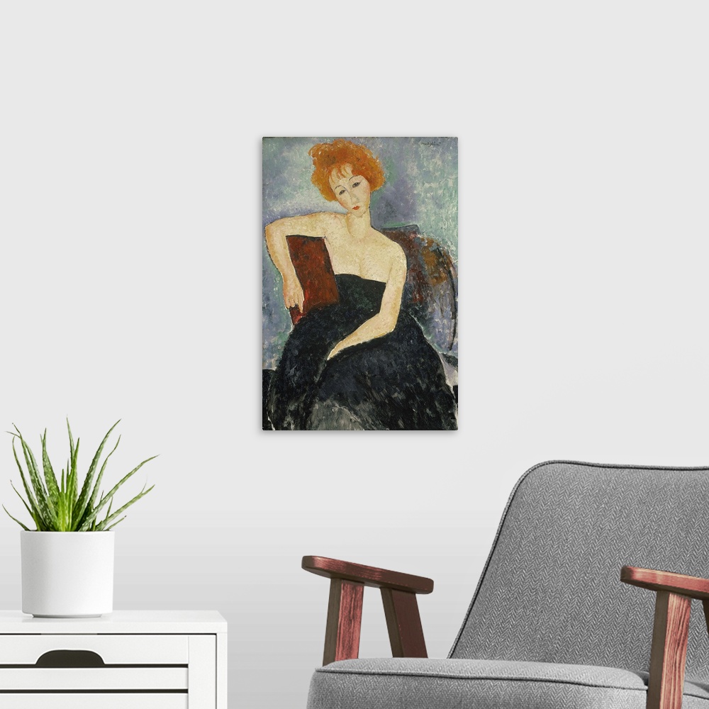 A modern room featuring Redheaded Girl In Evening Dress, 1918 (Originally oil on canvas)