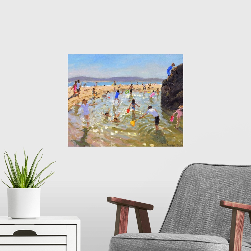 A modern room featuring Rock pool, Tenby, 2016, originally oil on canvas.