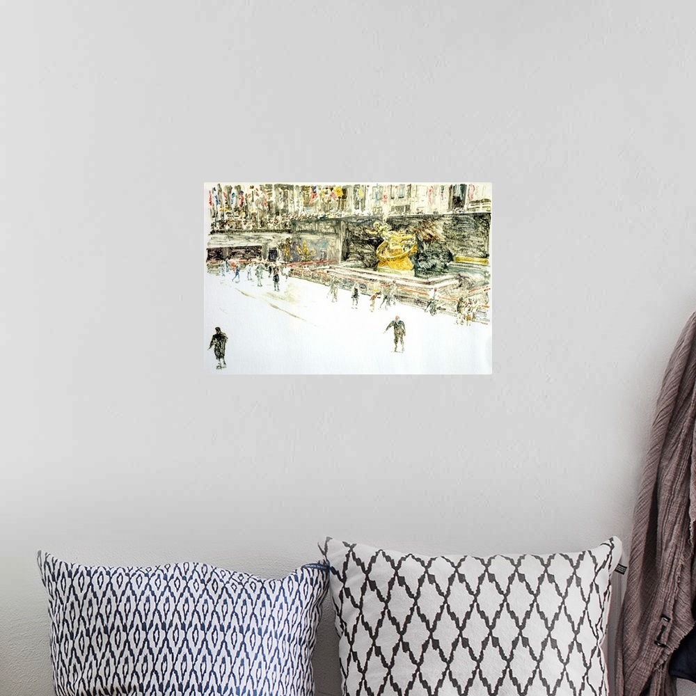 A bohemian room featuring Rockefeller Center, Skaters