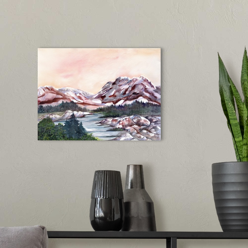 A modern room featuring Rocky Hills and Water