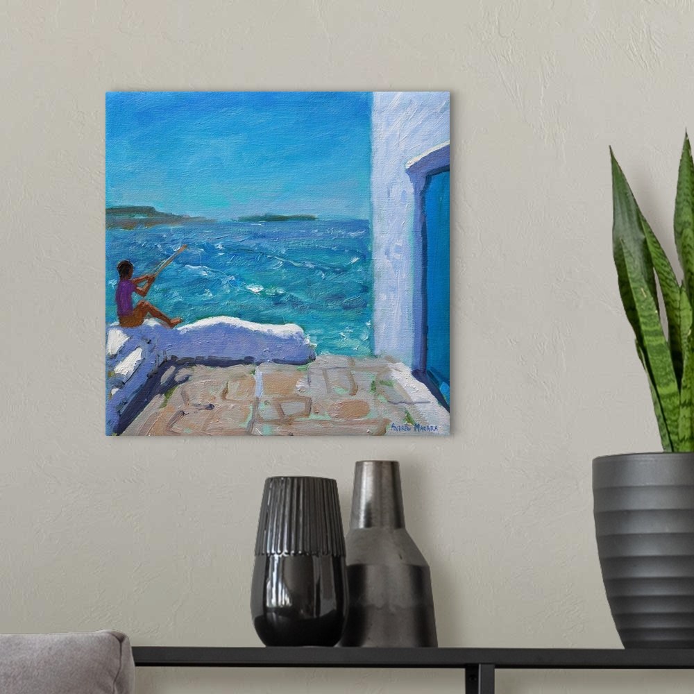 A modern room featuring Rough seas, Mykonos, 2012, (originally oil on canvas) by Macara, Andrew