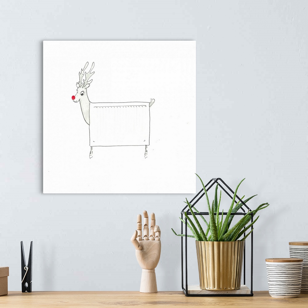 A bohemian room featuring Conceptual illustration of Rudolf the red nosed reindeer.