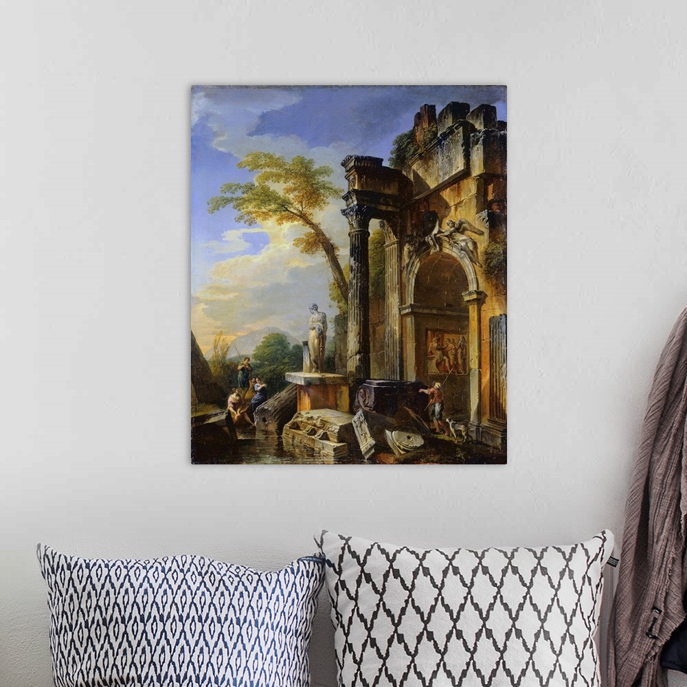 A bohemian room featuring Originally oil on canvas.