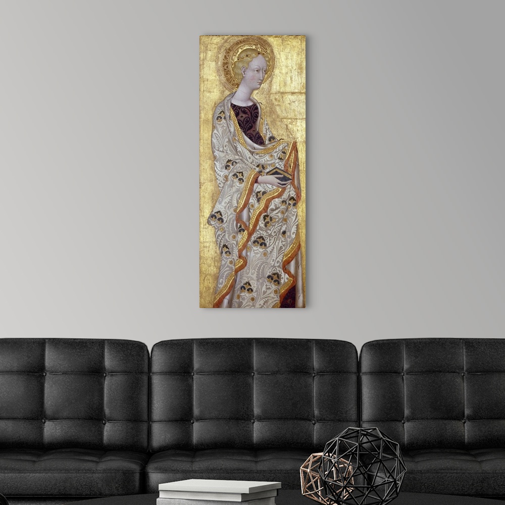 A modern room featuring Saint Catherine, 1435-40 (Originally tempera and gold leaf on wood)