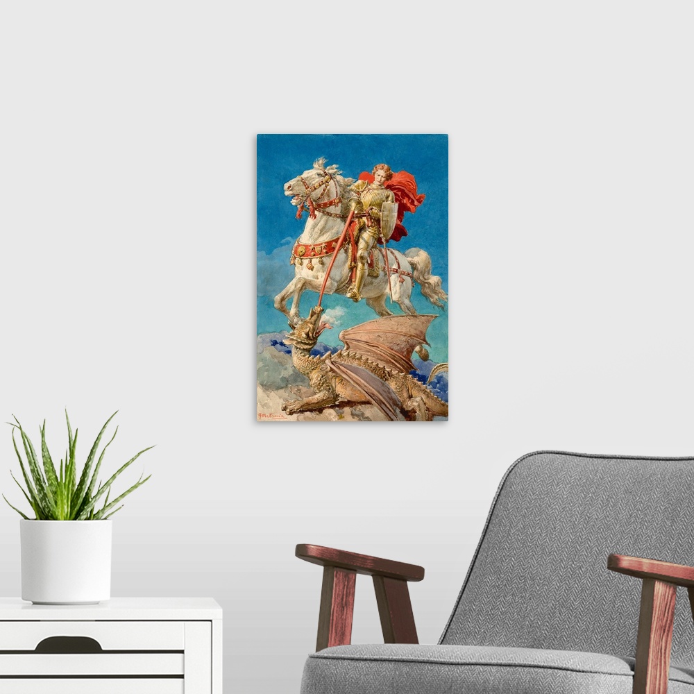 A modern room featuring Saint George and the Dragon