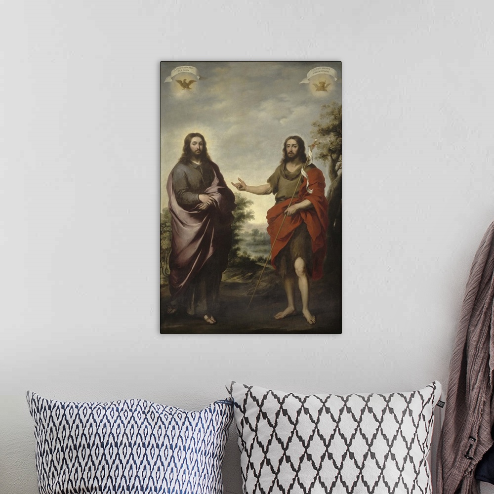 A bohemian room featuring Saint John the Baptist Pointing to Christ, c.1655, originally oil on canvas.