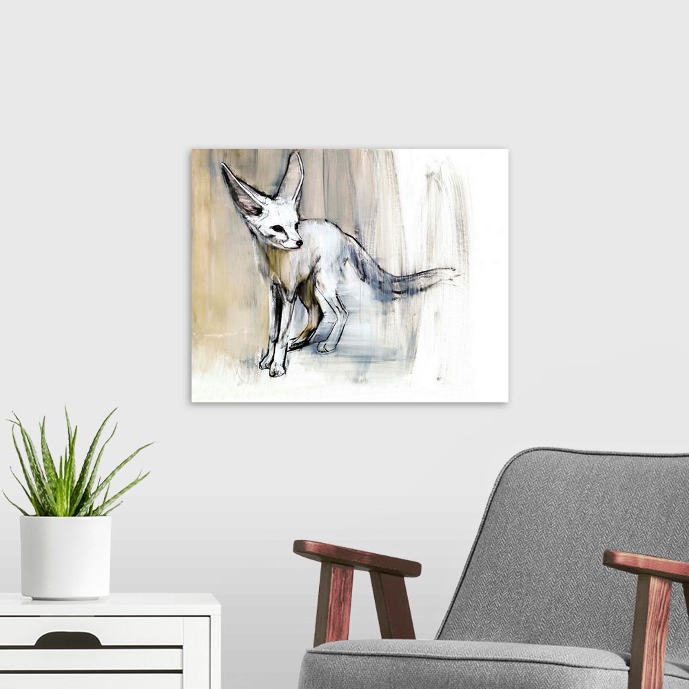 A modern room featuring Contemporary wildlife painting of a Fennec Fox.