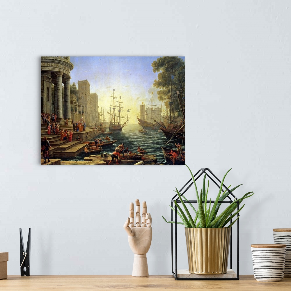 A bohemian room featuring BAL4855 Seaport with the Embarkation of St. Ursula (oil on canvas)  by Claude Lorrain (Claude Gel...