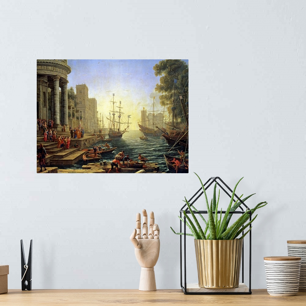 A bohemian room featuring BAL4855 Seaport with the Embarkation of St. Ursula (oil on canvas)  by Claude Lorrain (Claude Gel...