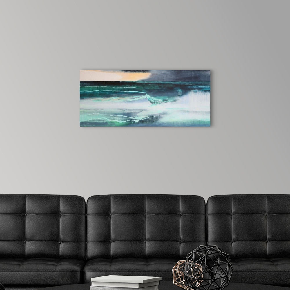 A modern room featuring Seascape, oil and shellac on gesso.  By Lou Gibbs.