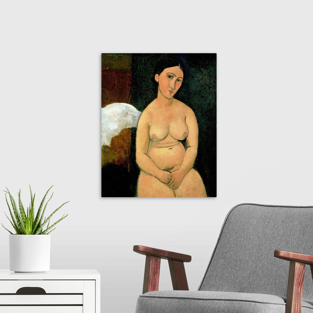 A modern room featuring NUL19586 Seated Nude, c.1917 by Modigliani, Amedeo (1884-1920); 81x65 cm; Private Collection; Ita...