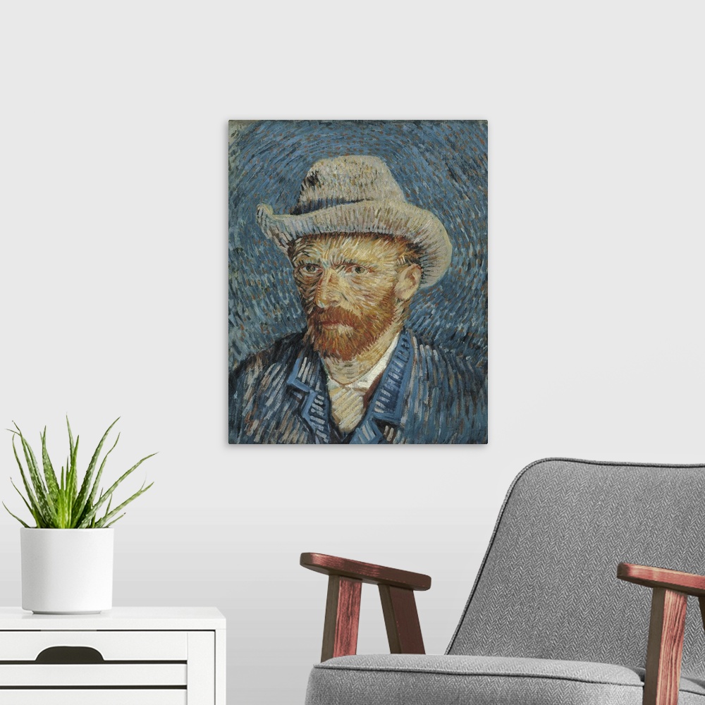 A modern room featuring Self Portrait With Felt Hat, 1887-88