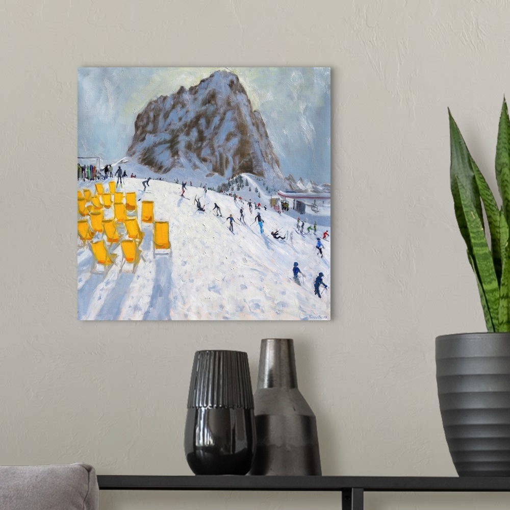 A modern room featuring Selva Val Gardena, Italy, oil on canvas.