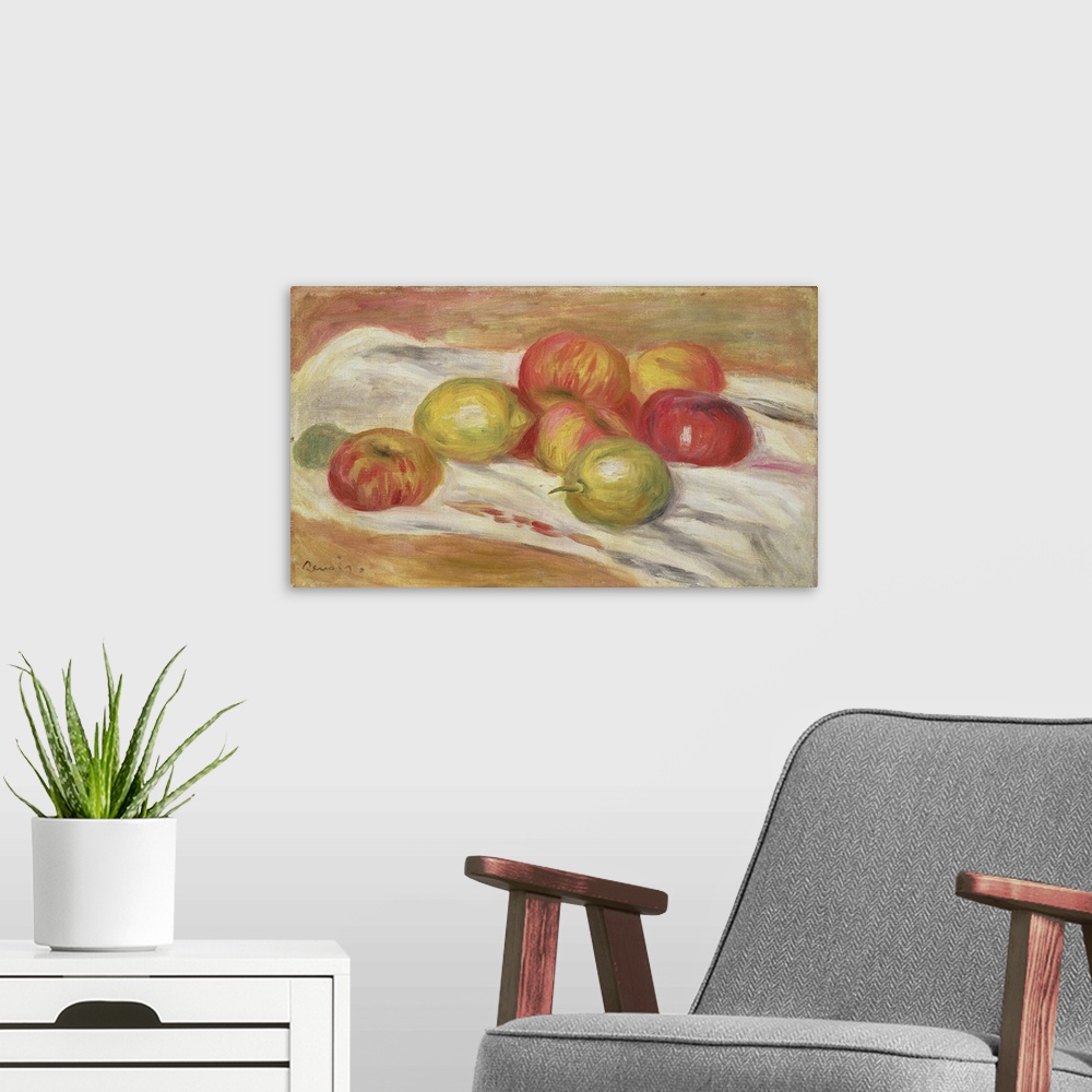 A modern room featuring Seven Apples, 1910 (Originally oil on canvas)