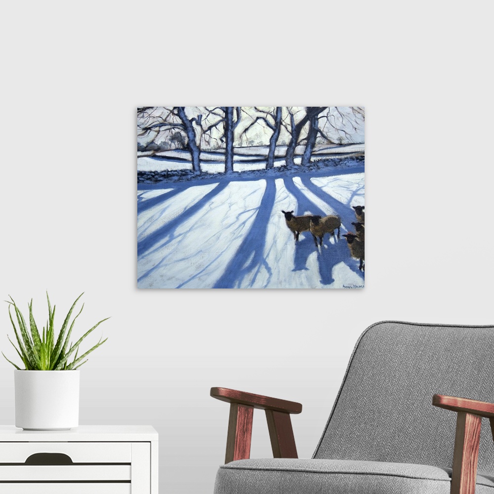 A modern room featuring Sheep in snow, Derbyshire