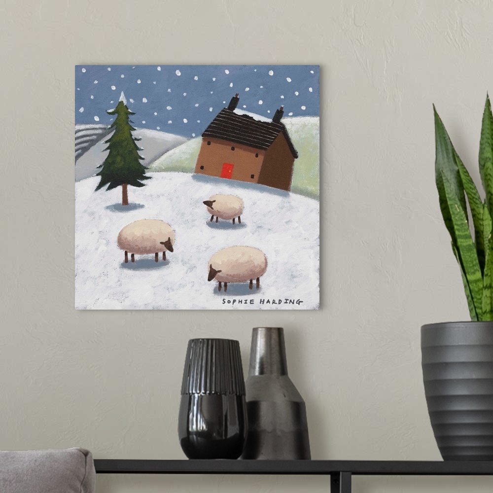 A modern room featuring Sheep In The Snow
