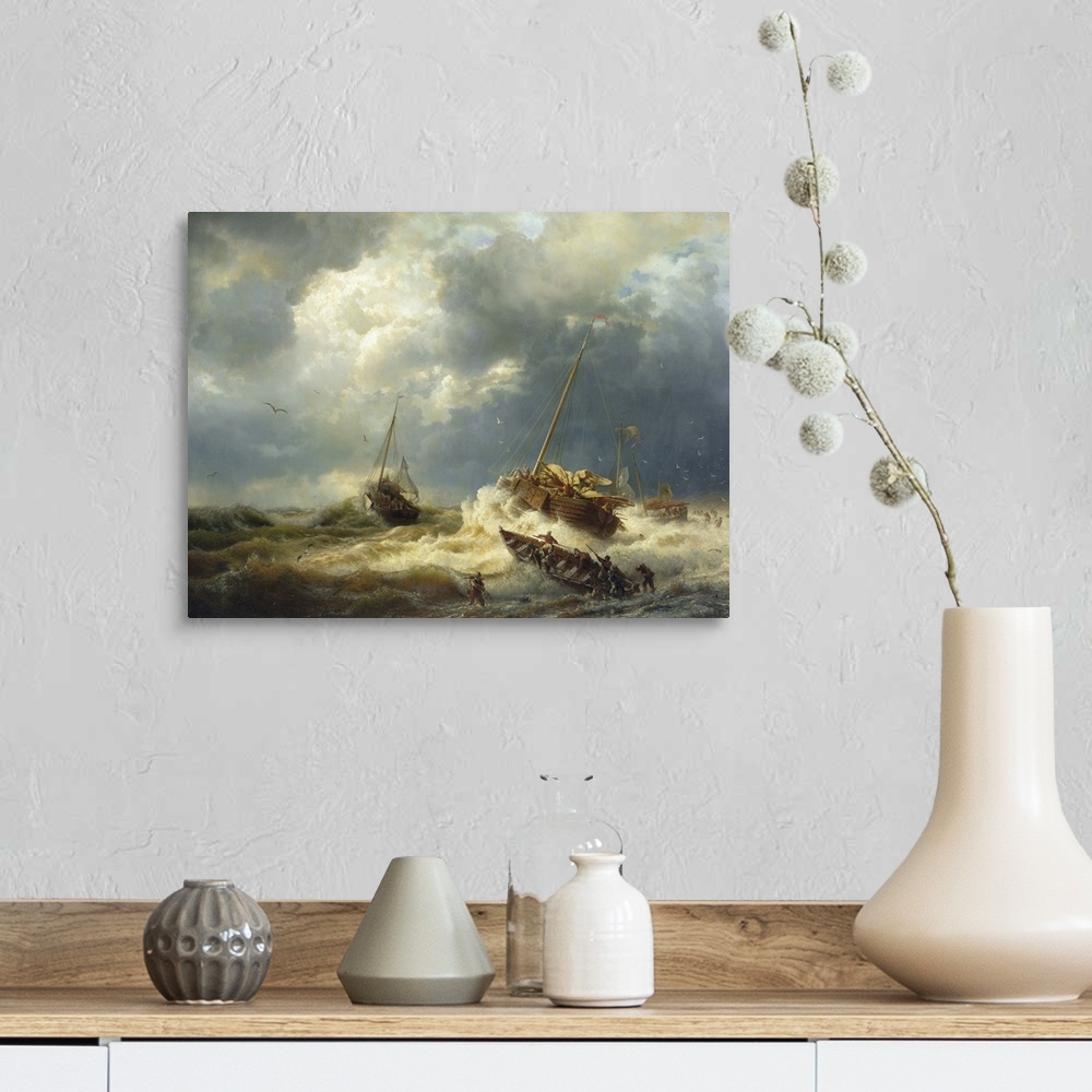 A farmhouse room featuring Ships in a Storm on the Dutch Coast, 1854