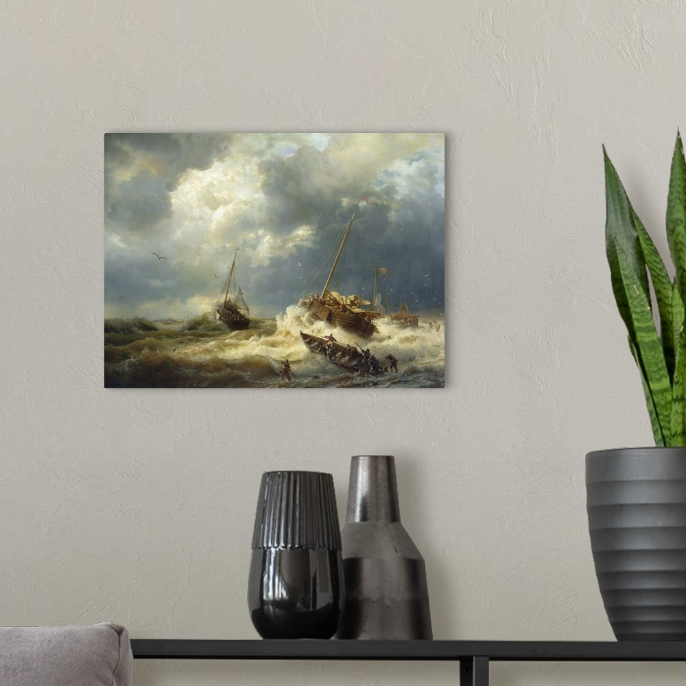 A modern room featuring Ships in a Storm on the Dutch Coast, 1854