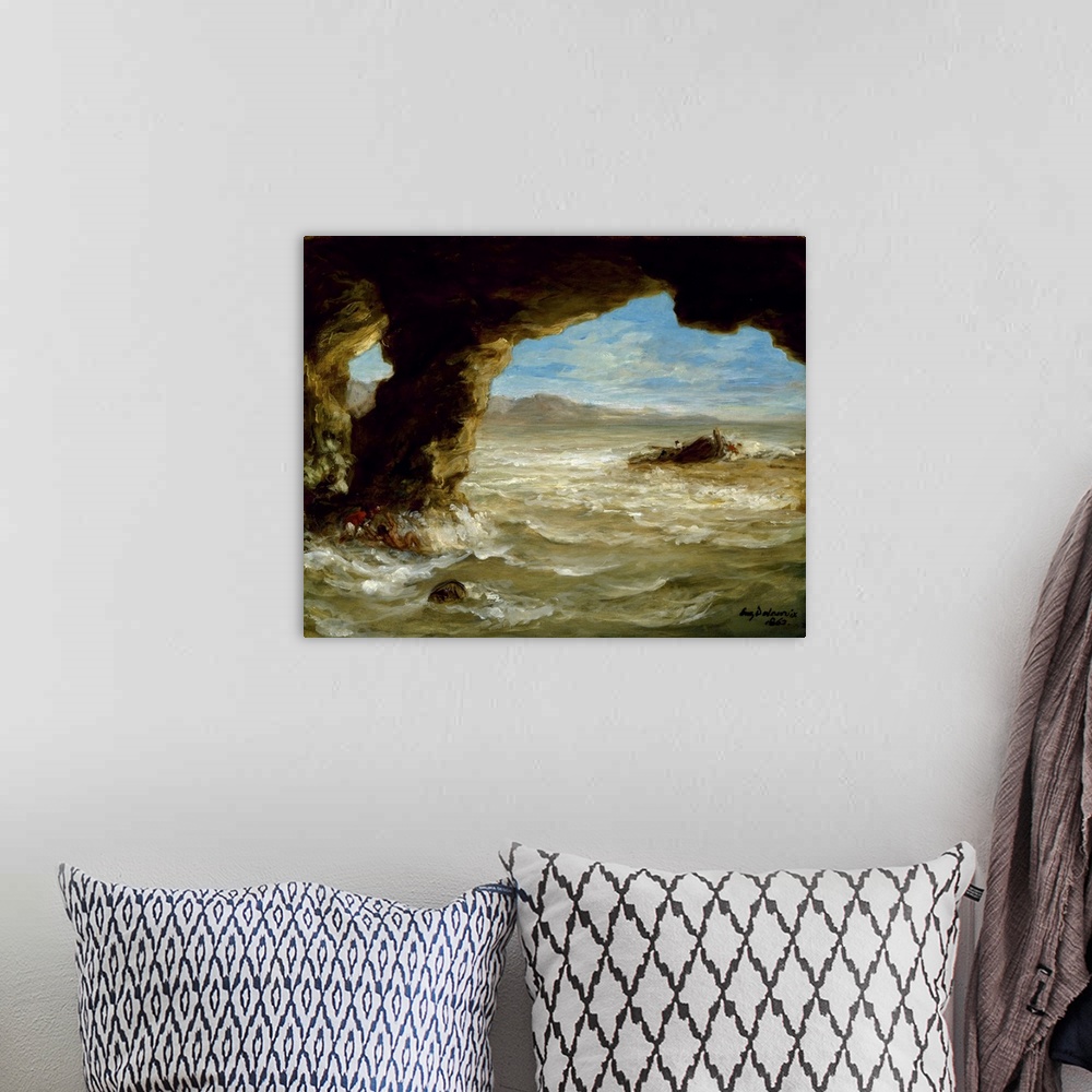 A bohemian room featuring Shipwreck On The Coast, 1862 (Originally oil on canvas)