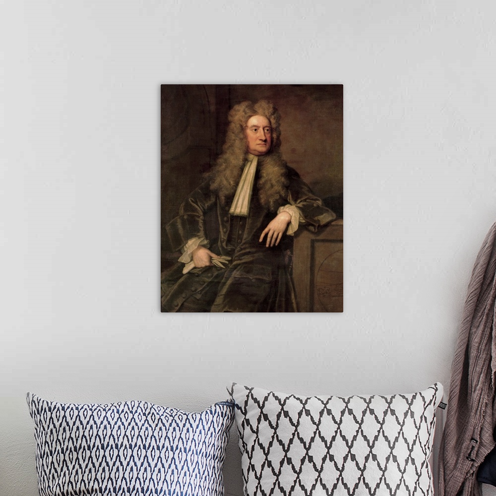 A bohemian room featuring BAL4910 Sir Isaac Newton (oil on canvas)  by Kneller, Sir Godfrey (1646-1723); Petworth House, We...