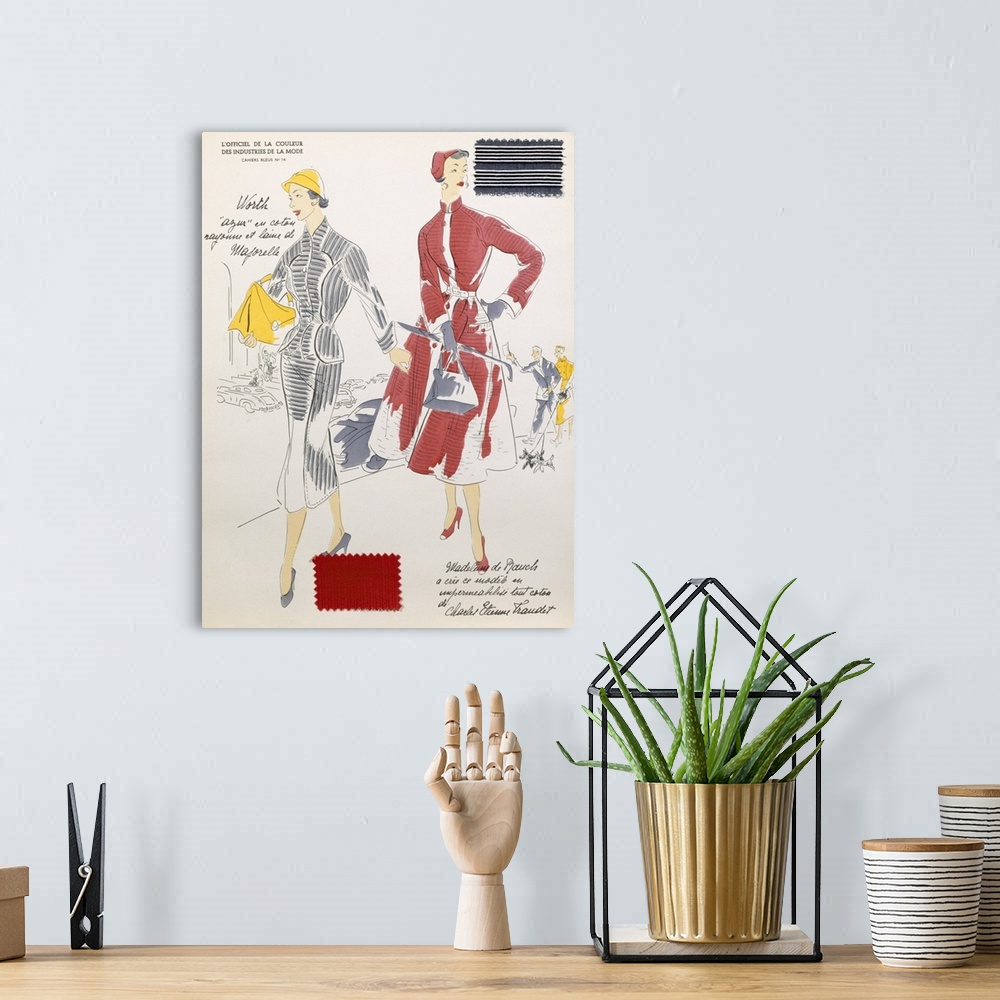 A bohemian room featuring Sketches and fabric swatches, from L'oficiel de la couleur des industries de la mode