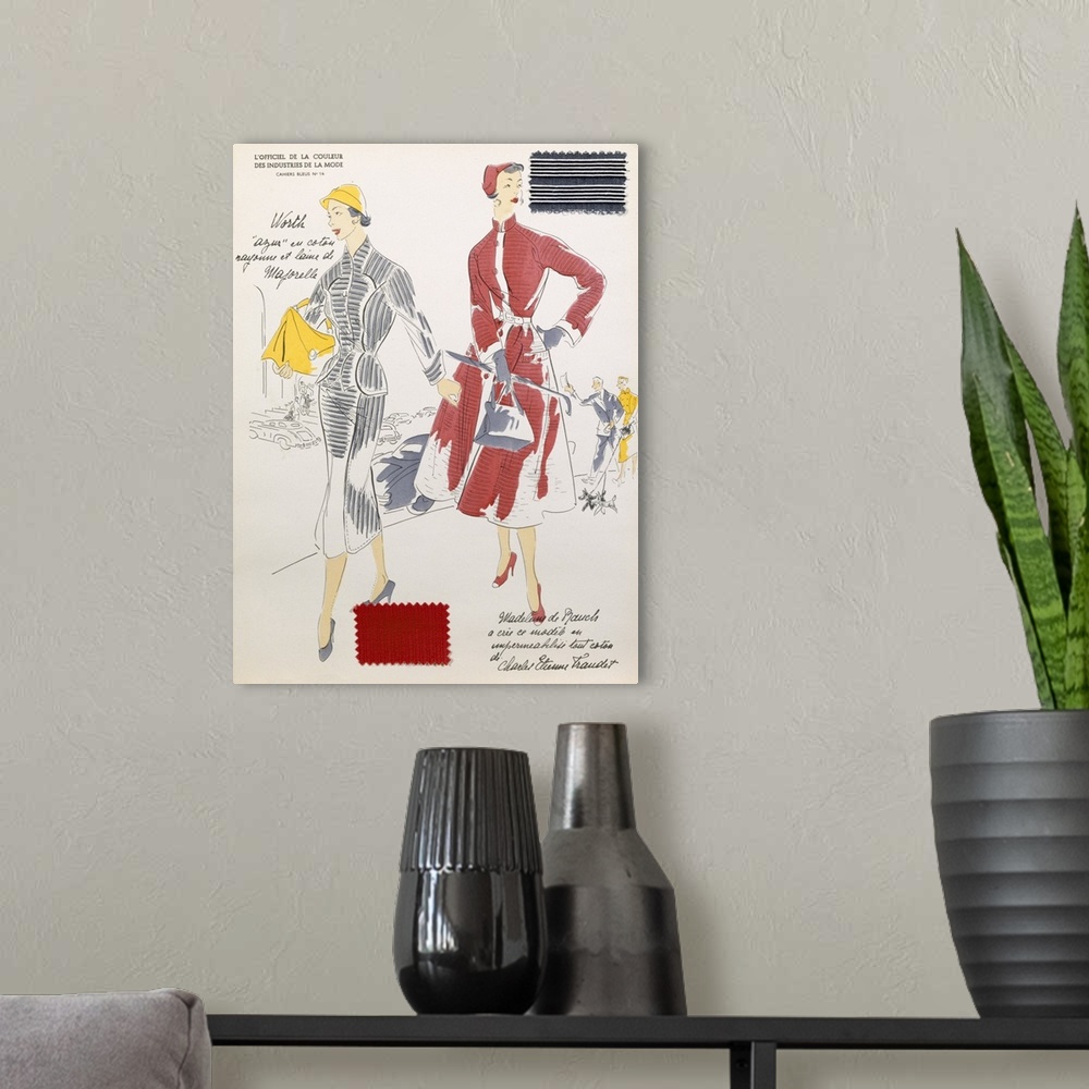 A modern room featuring Sketches and fabric swatches, from L'oficiel de la couleur des industries de la mode