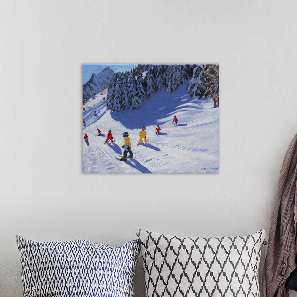 A bohemian room featuring Ski School, Morzine, 2015, oil on canvas.  By Andrew Macara.